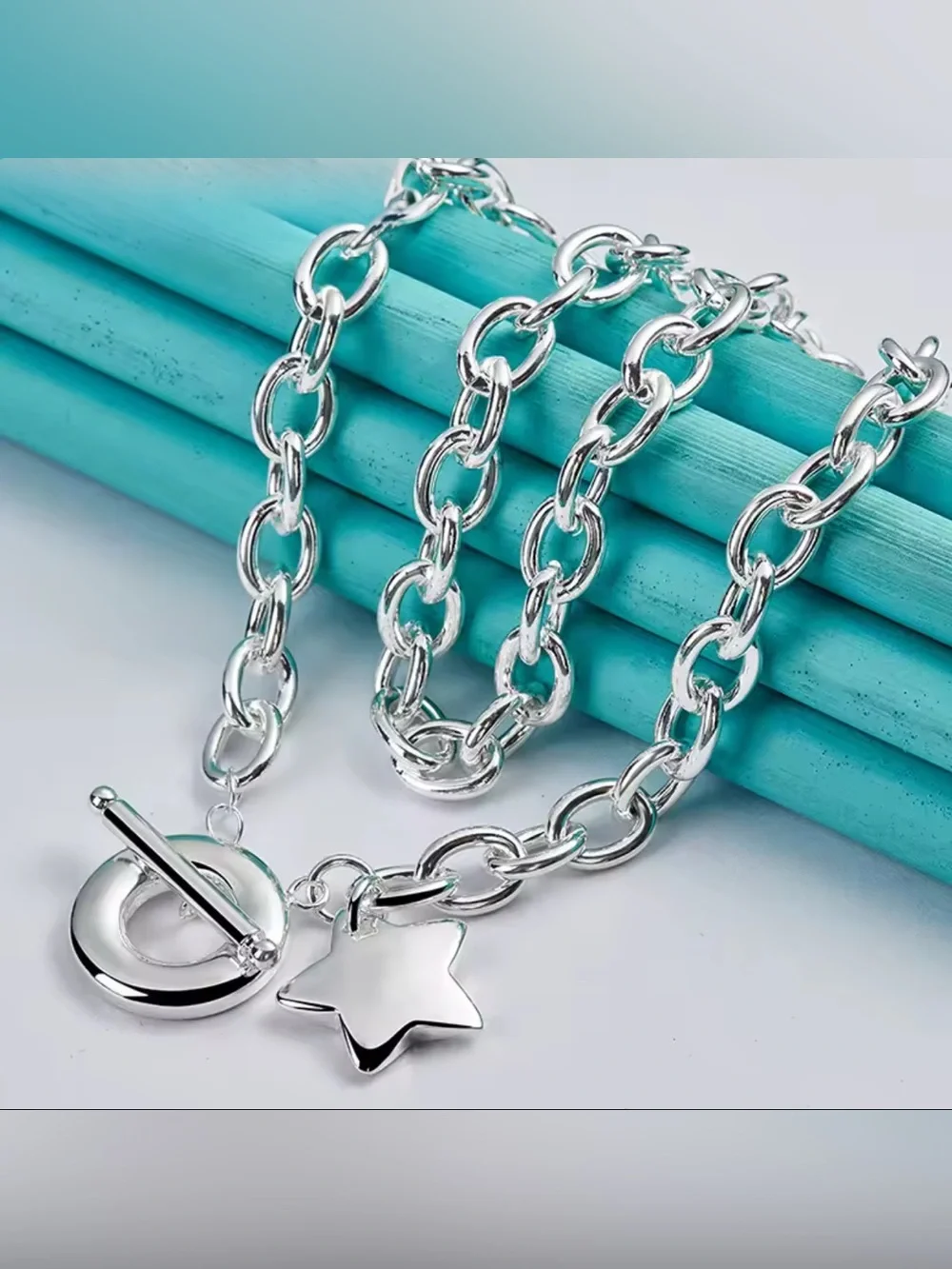 Silver Open Circle Toggle Necklace with Star charm! - Picture 2 of 6